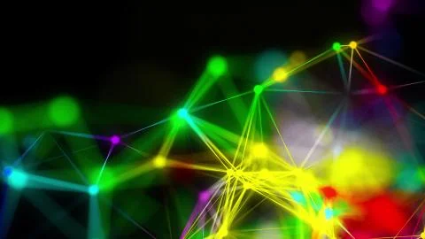 Close-up of abstract plexus of rainbow rays from numerous points, computer Stock Illustration