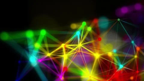 Close-up of abstract plexus of rainbow rays from numerous points, computer 스톡 일러스트
