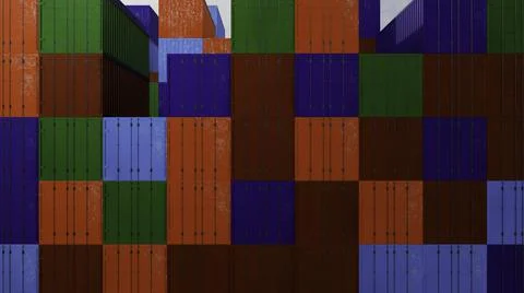Close up of abstract stack freight containers loaded for transportation. Design Stock Illustration