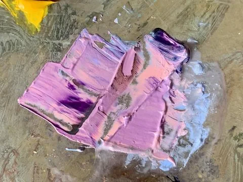 Close-up abstract texture of thick pink, purple and blue oil paint Stock Photos