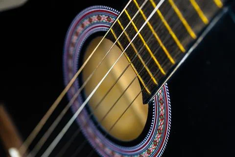Close-Up of Acoustic Guitar Strings Stock Photos