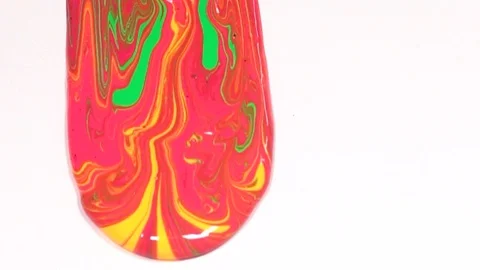 Close Up of Acrylic Paint Pouring down a White Background in Slow Motion 스톡 동영상 129931040