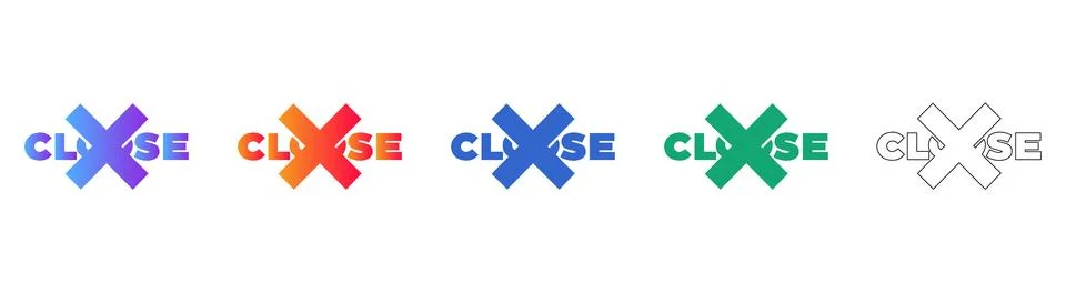Close Action Icon Set with Label Stockillustratie