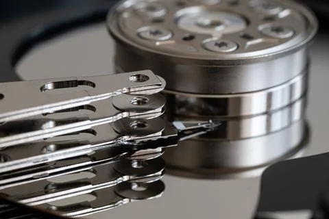 Close up of actuator arm in hdd Stock Photos