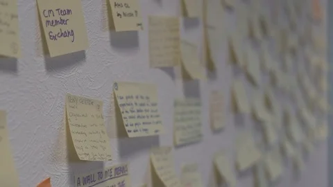 Close-up of adhesive notes on wall 스톡 동영상 120075796
