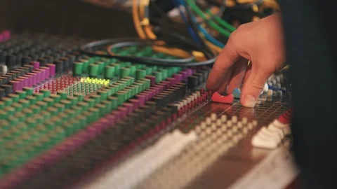 Close Up Adjusting Knobs on Audio Board Stock Footage 89511396