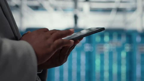 Close up of admin in data center workplace using tablet Stock Footage 311959612