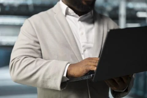 Close up of admin in data center workspace running system diagnostic tests Stock Photos