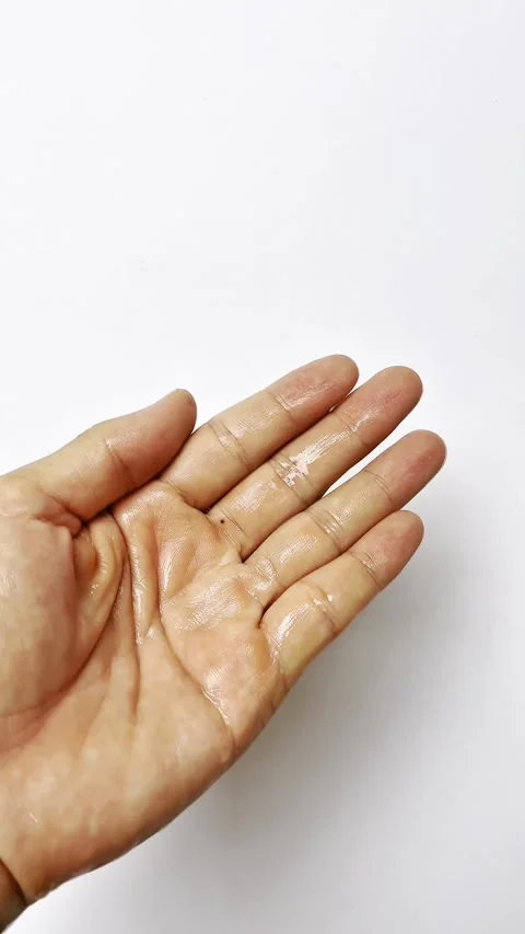 Close-up of an adult man's hand using hand sanitizer on a white background Stock Footage 338365008