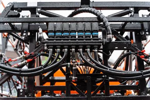 Close up of advanced engineering machine with intricate electronic wiring Stock Photos