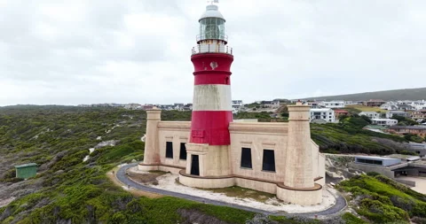 Close Aerial of Cape Agulhas Lighthouse Front View Western Cape South Africa Stock Footage 330719203