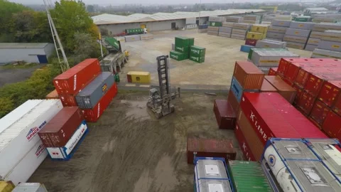 Close up Aerial of a container yard, Daytime, 4K/25F Stock Footage 172070088