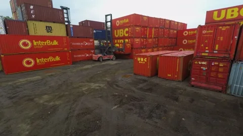 Close up Aerial of container yard, Daytime, 4K/25F Stock Footage 172070237
