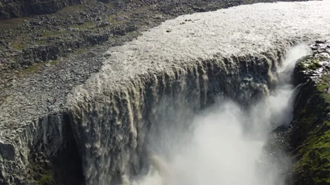 Close Up Aerial Drone View of the Powerful Dettifoss Waterfall in Iceland Stock Footage 171297932