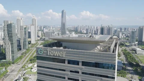 Close Aerial Orbit Around G-Tower With POSCO Tower Behind, Songdo Stock Footage 343828530