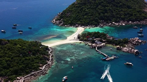 Close Aerial Orbit Around Koh Nang Yuan Tropical Island Stock Footage 337344630