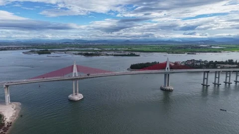 Close aerial of Thuan An Bridge cables and towers 4K Stock Footage 339860777