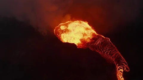 Close Up Aerial Top Down View of Boiling Lava Lake Texture Stock Footage 322180590