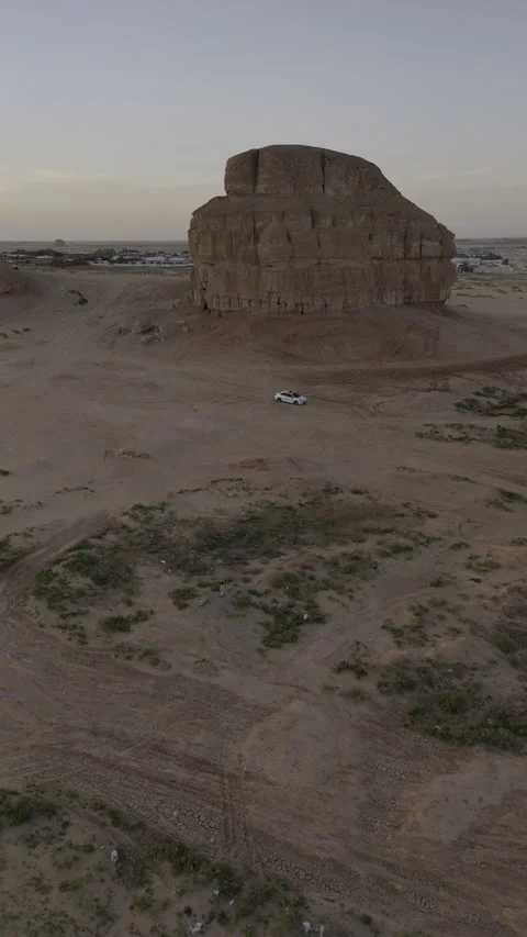 Close Aerial View of Al Arbaa Mountain at Golden Hour, Al Ahsa Stock Footage 340484255