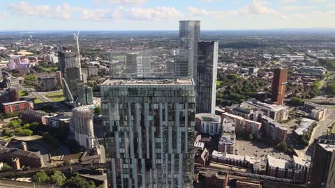 Close-up aerial view of Beetham Tower and the Manchester skyscraper skyline Stock Footage 347969313