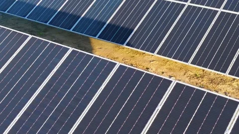Close Up Aerial View of Blue Solar Panel Grid Pattern Stock Footage 326080977