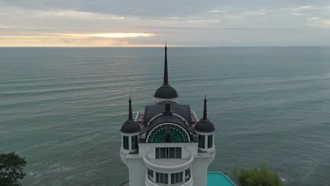 Close-up aerial view of the castle in sunset light Stock Footage 300261436