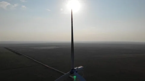 Close aerial view electric wind generator with huge blades Video stock 103182999