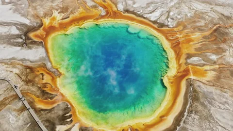 Close up aerial view of first American National park, Travel Yellowstone concept 스톡 동영상 157531393
