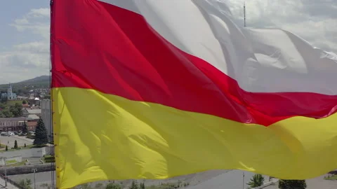 Close-up aerial view of the flag of North Ossetia Video stock 158729427