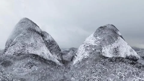 Close-up Aerial View of Freshly Snow-Covered Maiaksan Twin Peaks Stock Footage 344248258