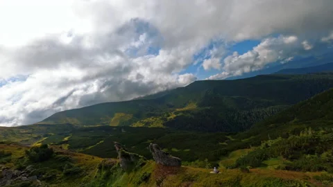 Close up aerial view going up by hill to the top of the mountain. Ukraine Stock Footage 197486219