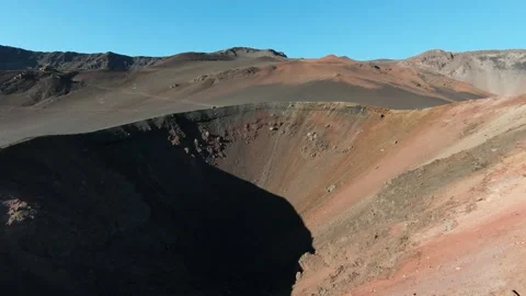 Close up aerial view inside volcano crater in Hawaii during sunrise, FPV 4K Video stock 196912646