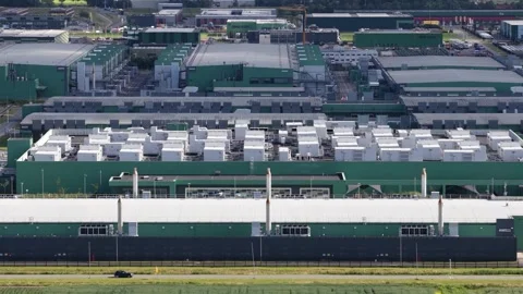 Close Up Aerial View of Microsoft Hyperscale Data Center Stock Footage 337779528