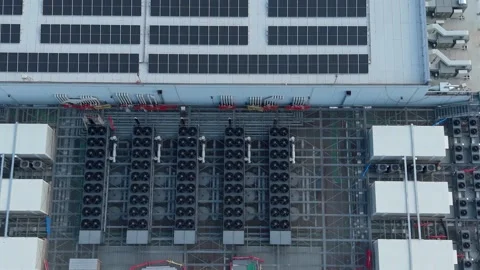 Close-up aerial view of modern data center infrastructure in Siziano, Italy Stock Footage 342128671