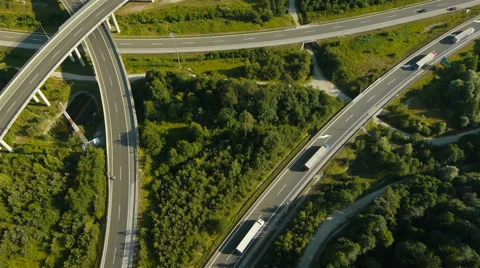 Close Aerial view over Motorway Intersection Stock-Footage 44974738