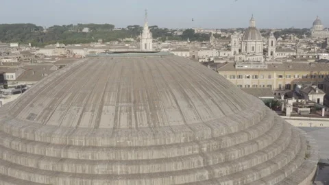 Close-Up Aerial View of Pantheon’s Dome with Rome’s Skyline Stock Footage 304999561