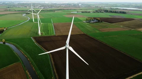 Close Aerial view of powerful Wind turbine for clean energy production Stock Footage 220102590