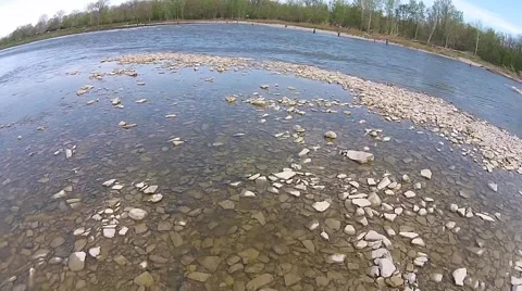 Close aerial view of river Stock Footage 40341220