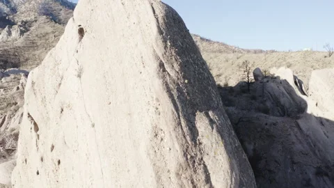 Close-up aerial view of rock formations at Devil's Punchbowl Stock Footage 284197459
