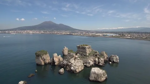 Close Aerial View Rovigliano Rock and Vesuvius Stock Footage