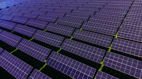 Close up aerial view of solar panel array texture Video stock 327931343