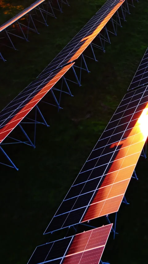 Close aerial view of solar panels, Bulgaria Vertical video. Stock Footage 342941129