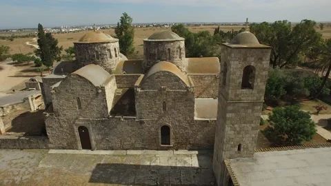 Close aerial view of St. Barnabas Monastery. Cyprus. DJI-0247-05 Vídeos de archivo 137366022