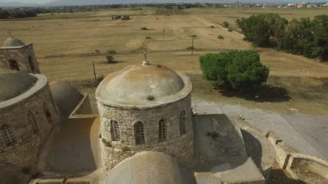 Close aerial view of St. Barnabas Monastery. Cyprus. DJI-0247-06 Видео 137366314