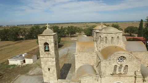 Close aerial view of St. Barnabas Monastery. Cyprus. DJI-0247-07 스톡 동영상 137367082