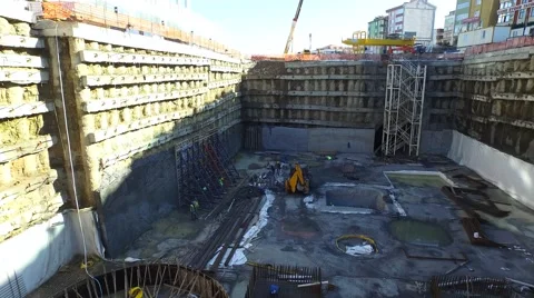 Close Aerial View of a Subway Ground Construction Stock Footage 60765828