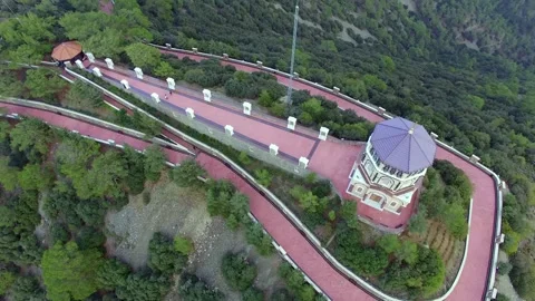Close Up Aerial View of Throni Hill and Kykkos Monastery in Cyprus Stock Footage 312879697