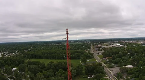 Close aerial view of tower beacon Stock Footage 49752709