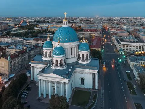 Close up aerial view on Trinity Cathedral in Saint Petersburg. Stock Photos