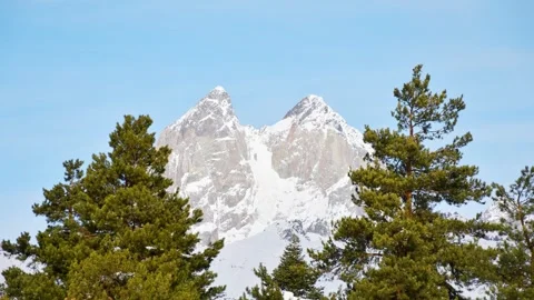 Close up aerial view Ushba Mountain Svaneti Georgia timelapse with twin pea.. Stock-Footage 329696688